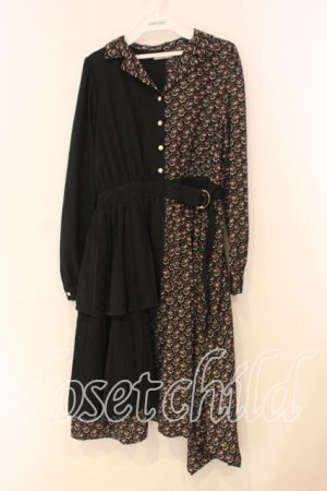 画像: axes femme POETIQUE / フラワーバイカラーアシメワンピース M クロ O-26-01-05-039-AX-OP-OW-ZT0107X