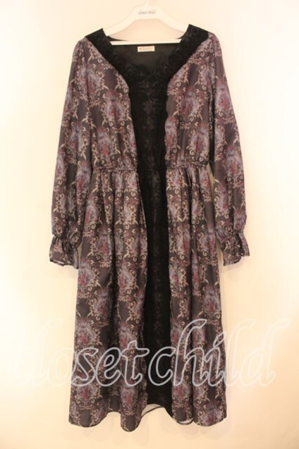 画像1: axes femme / ローズガーランド柄ロングワンピース F クロ O-26-01-05-053-AX-OP-OW-ZT0107X (1)