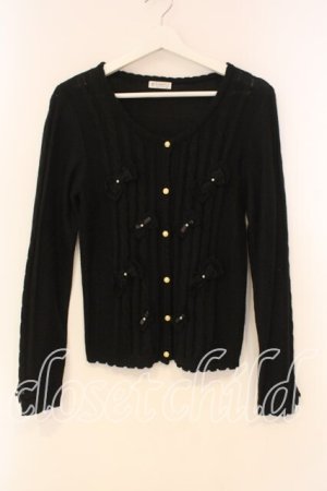 画像: axes femme / リボン通しニットカーディガン M クロ O-26-01-05-057-AX-OP-OW-ZT0107X