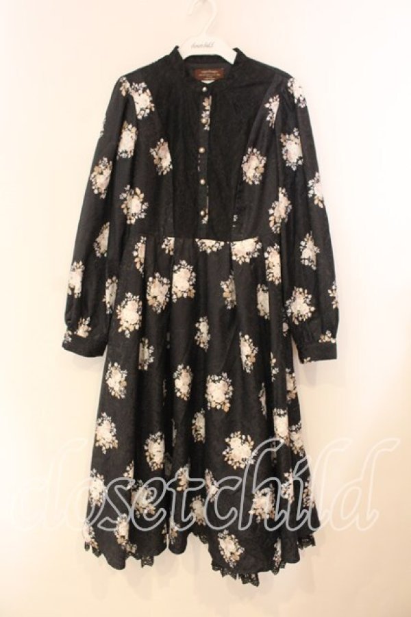 画像1: axes femme NOSTALGIE / ブーケ柄ジャガードワンピース F クロ O-26-01-05-058-AX-OP-OW-ZT0107X (1)