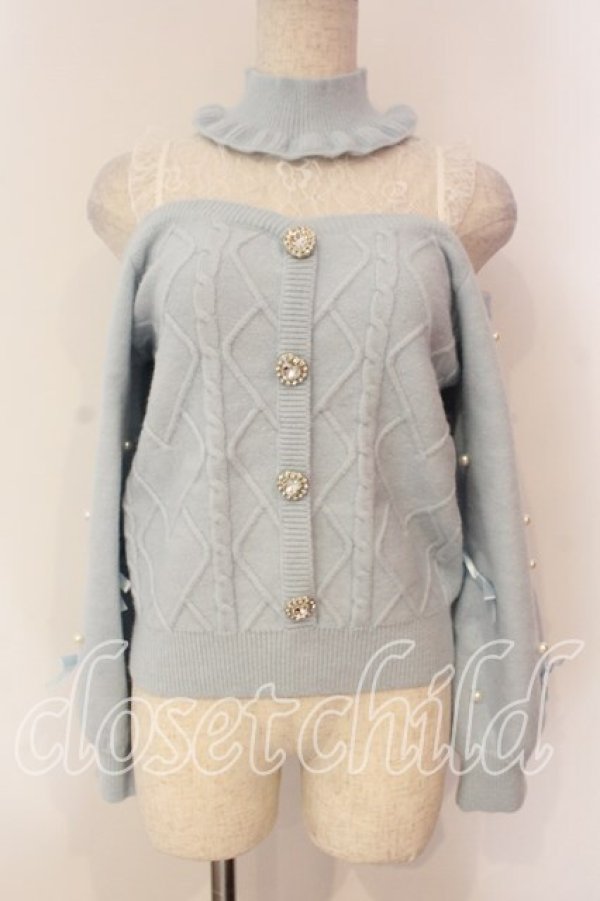 画像1: Ank Rouge / パールストラップオフショルレースアップニット M サックス O-26-01-05-015-CA-TO-OW-ZT0107X (1)