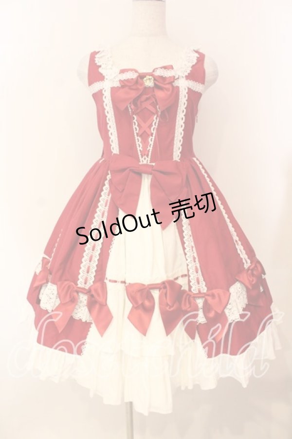 画像1: BABY,THE STARS SHINE BRIGHT / Ribbon Ribbon dropジャンパースカート  えんじ×シロ O-26-01-05-003-BA-OP-IG-OS (1)