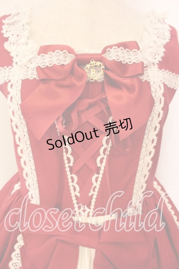 画像2: BABY,THE STARS SHINE BRIGHT / Ribbon Ribbon dropジャンパースカート  えんじ×シロ O-26-01-05-003-BA-OP-IG-OS (2)