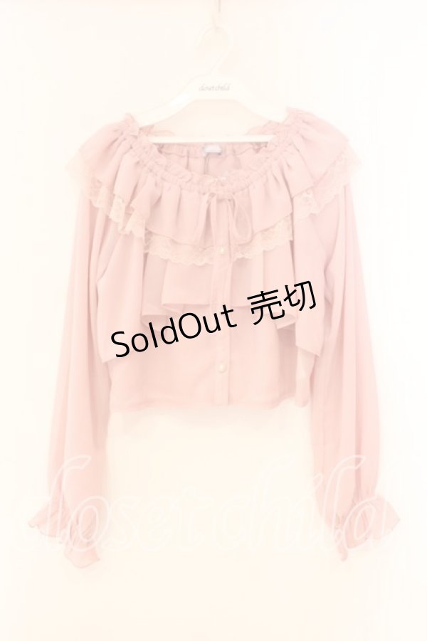 画像1: axes femme POETIQUE / オフショルシフォンブラウス M ピンク O-26-01-05-027-AX-BL-OW-OS (1)