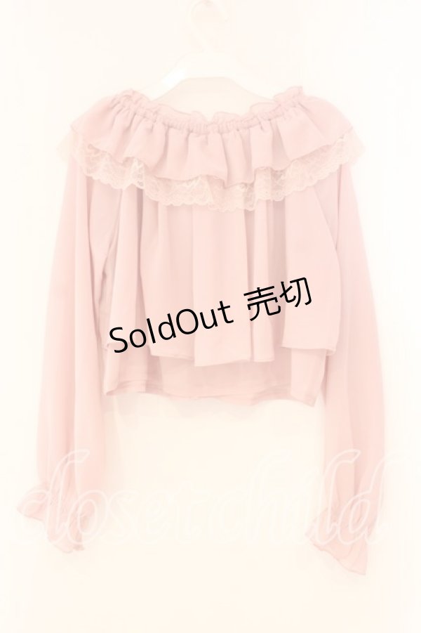 画像2: axes femme POETIQUE / オフショルシフォンブラウス M ピンク O-26-01-05-027-AX-BL-OW-OS (2)