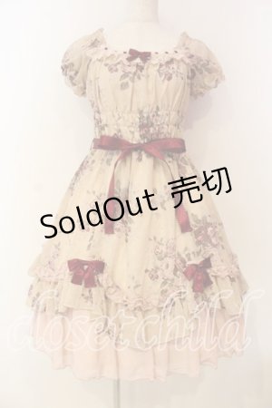 画像: Pina sweetcollection / フリルスカラップワンピース  ローズ柄・ベージュ O-26-01-08-022-LO-OP-IG-OS