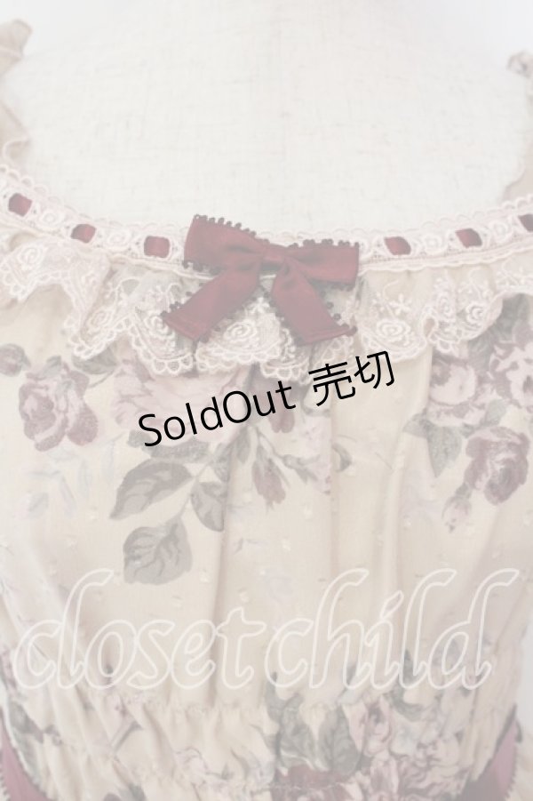 画像2: Pina sweetcollection / フリルスカラップワンピース  ローズ柄・ベージュ O-26-01-08-022-LO-OP-IG-OS (2)