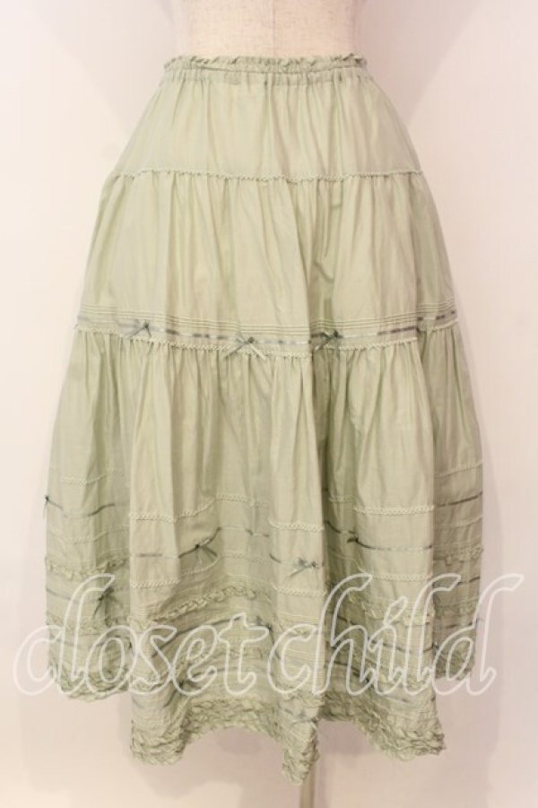 画像5: PINK HOUSE / サテンリボンいっぱいローンティアードミディスカート  ハッカ O-26-01-08-027-LO-SK-OW-OS (5)