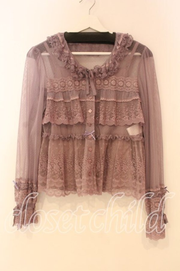 画像1: PINK HOUSE / ドットチュール×オリジナルローズチュールレースブラウス  ラベンダー O-26-01-08-031-LO-BL-OW-OS (1)
