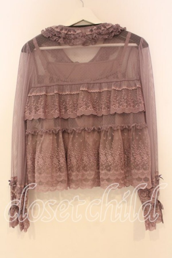 画像5: PINK HOUSE / ドットチュール×オリジナルローズチュールレースブラウス  ラベンダー O-26-01-08-031-LO-BL-OW-OS (5)