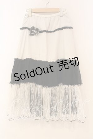 画像: ALGONQUINS / 異素材ティアードスカート  ブラック×ホワイト O-26-01-08-034-AL-SK-IG-OS