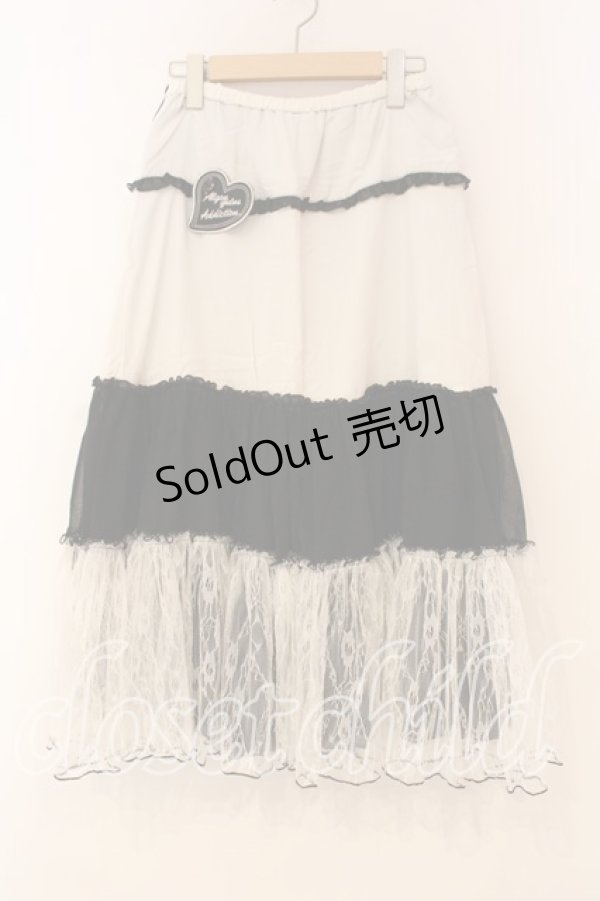 画像1: ALGONQUINS / 異素材ティアードスカート  ブラック×ホワイト O-26-01-08-034-AL-SK-IG-OS (1)