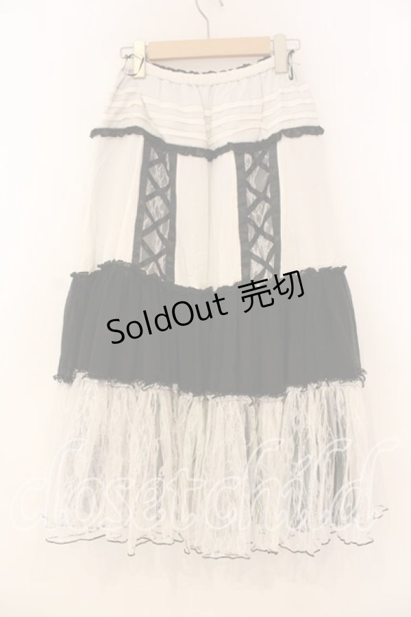 画像3: ALGONQUINS / 異素材ティアードスカート  ブラック×ホワイト O-26-01-08-034-AL-SK-IG-OS (3)