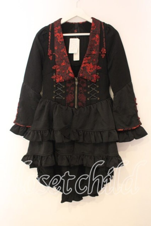 画像1: Ozz oneste / ジャガードカラーフリルジャケット  ブラック×レッド O-26-01-08-039-OO-JA-IG-OS (1)