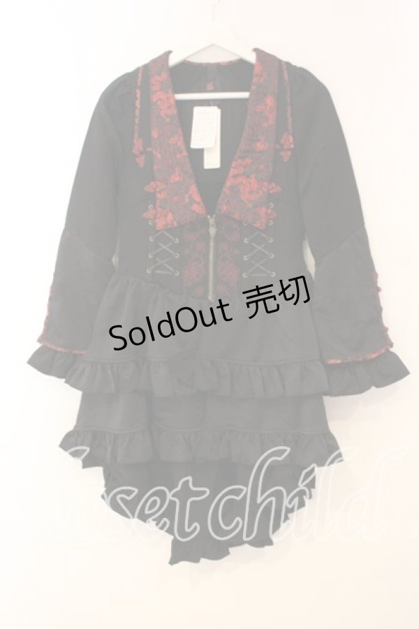 画像1: Ozz oneste / ジャガードカラーフリルジャケット  ブラック×レッド O-26-01-08-039-OO-JA-IG-OS (1)