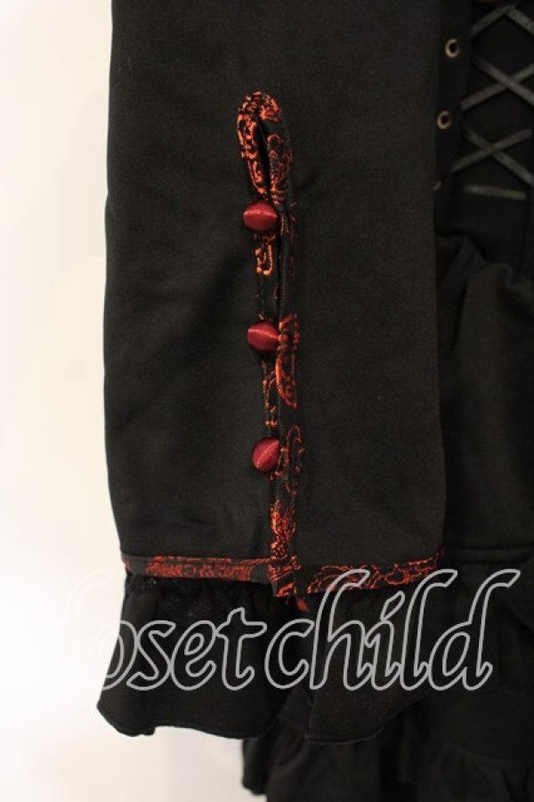 画像3: Ozz oneste / ジャガードカラーフリルジャケット  ブラック×レッド O-26-01-08-039-OO-JA-IG-OS (3)