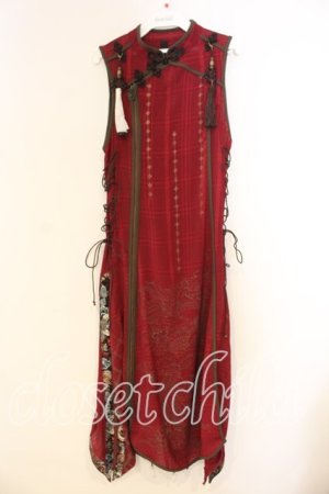 画像: Ozz oneste / ジャガード切替チャイナワンピース  ワイン O-26-01-08-044-OO-OP-OW-OS