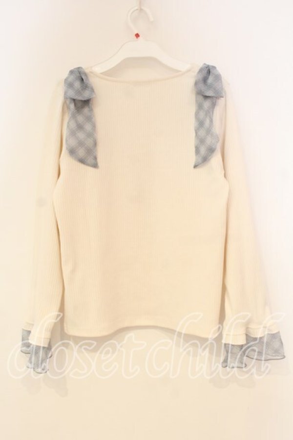 画像2: axes femme / チェック柄シフォンリボンプルオーバー F キナリ×サックス O-26-01-08-049-AX-TO-OW-OS (2)