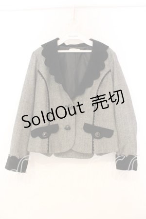 画像: axes femme / スカラップ衿ヘリンボーンジャケット M グレー×クロ O-26-01-08-067-AX-JA-OW-OS