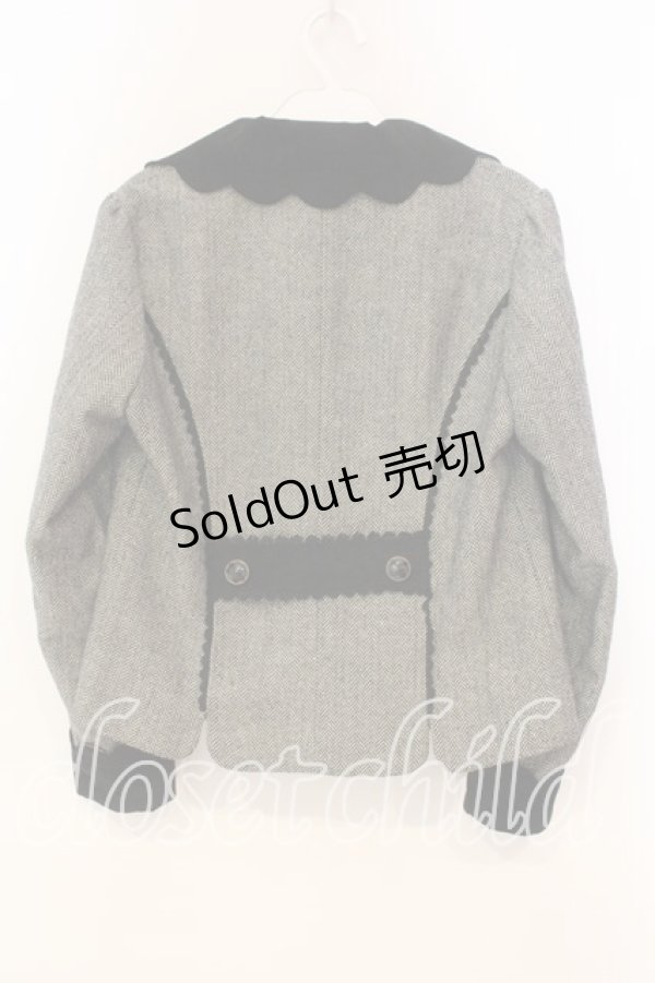 画像2: axes femme / スカラップ衿ヘリンボーンジャケット M グレー×クロ O-26-01-08-067-AX-JA-OW-OS (2)