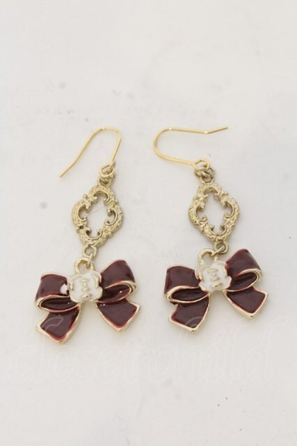 画像1: LOLITA他 / リボンピアス  ゴールド×ワイン O-26-01-09-045-0-AC-IG-ZT0111D (1)