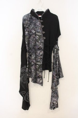 画像: Qutie Frash / チャイナ着物袖カットソー  ブラック O-26-01-10-001-QU-TO-YM-OS