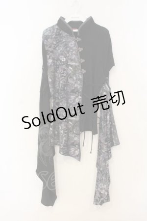 画像: Qutie Frash / チャイナ着物袖カットソー  ブラック O-26-01-10-001-QU-TO-YM-OS