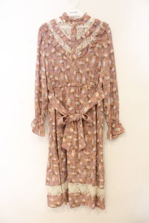 画像: axes femme / フリル花柄ロングワンピース M ピンク O-26-01-10-029-AX-OP-OW-OS