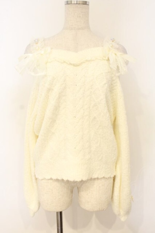 画像1: LIZ LISA / ビジュストラップオフショルニット  シロ O-26-01-10-048-LO-TO-OW-OS (1)