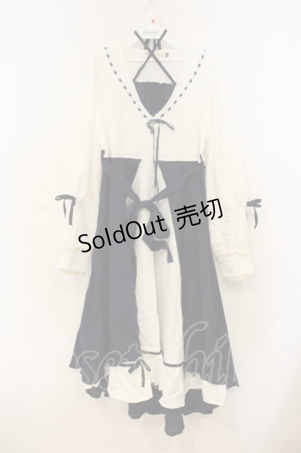 画像1: Favorite / はしごレースとリボンのFishTailワンピース M~L ネイビー×シロ O-26-01-10-051-LO-OP-OW-OS (1)