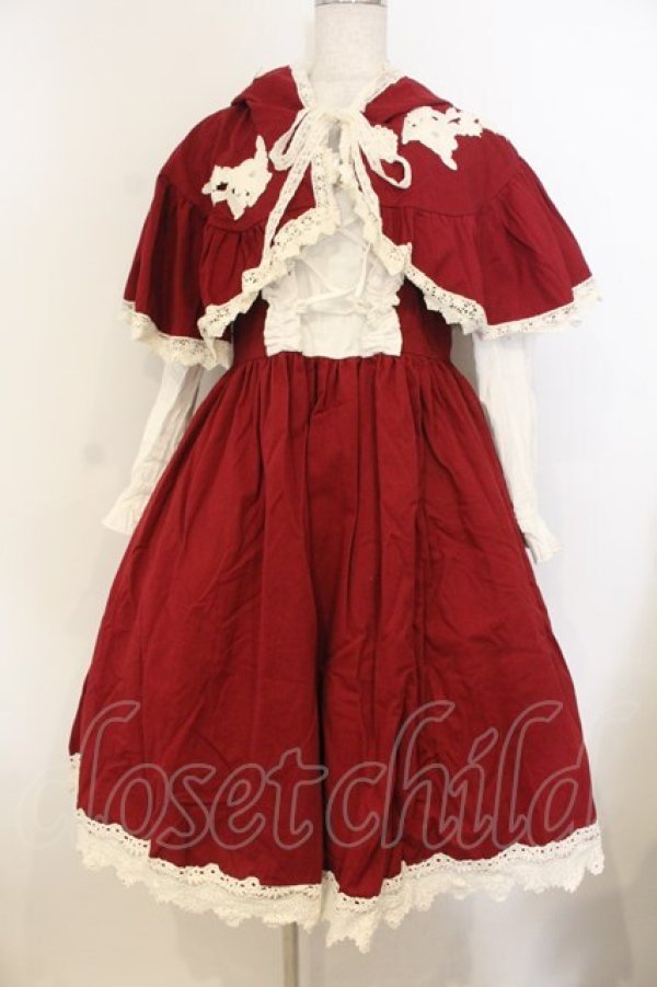 画像1: Favorite / 赤ずきんとおおかみの童話ワンピースセット M~L ワイン×シロ O-26-01-10-053-LO-OP-OW-OS (1)