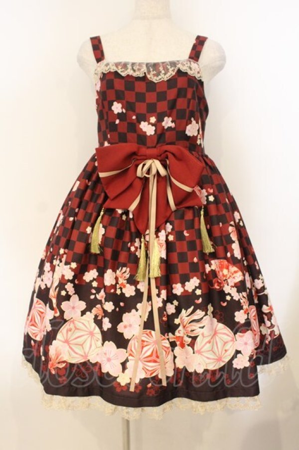 画像1: Doll Paradise / 手毬＆金魚和風プリントジャンパースカート M アカ O-26-01-10-054-LO-OP-OW-OS (1)