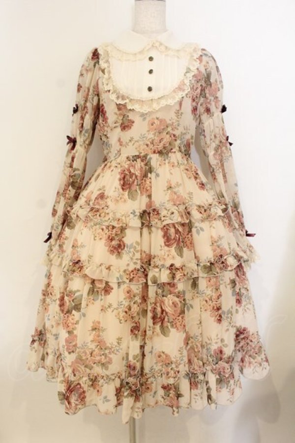 画像1: Innocent World / ローズシフォン丸衿ドレス M ピンクｘボルドー O-26-01-10-057-IW-OP-YM-OS (1)