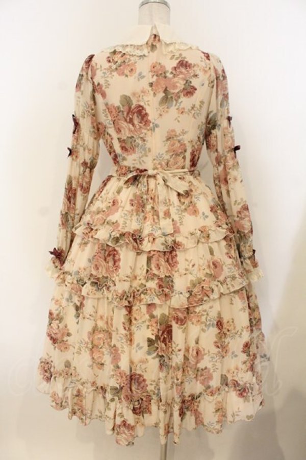 画像6: Innocent World / ローズシフォン丸衿ドレス M ピンクｘボルドー O-26-01-10-057-IW-OP-YM-OS (6)