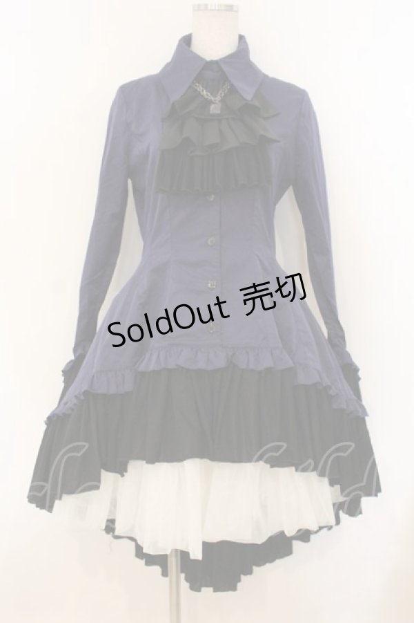 画像1: MARBLE / ゴシック調ダイヤカットタイ付きブラウス型ワンピース  ネイビー O-26-01-10-063-GO-OP-OW-OS (1)