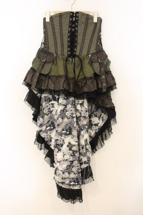 画像1: Qutie Frash / 和柄コルセットオーバースカート  カーキグリーン O-26-01-10-067-QU-SK-OW-OS (1)