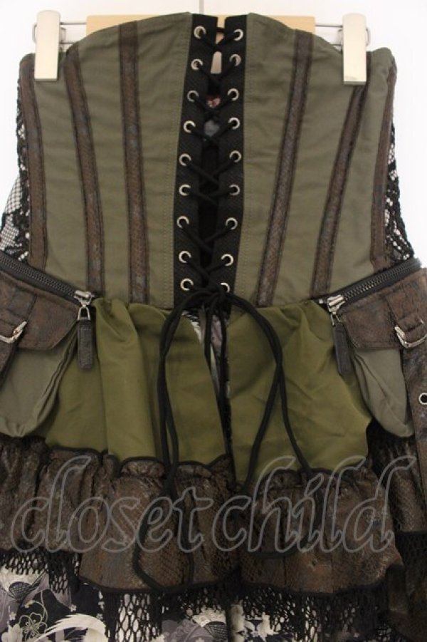 画像2: Qutie Frash / 和柄コルセットオーバースカート  カーキグリーン O-26-01-10-067-QU-SK-OW-OS (2)