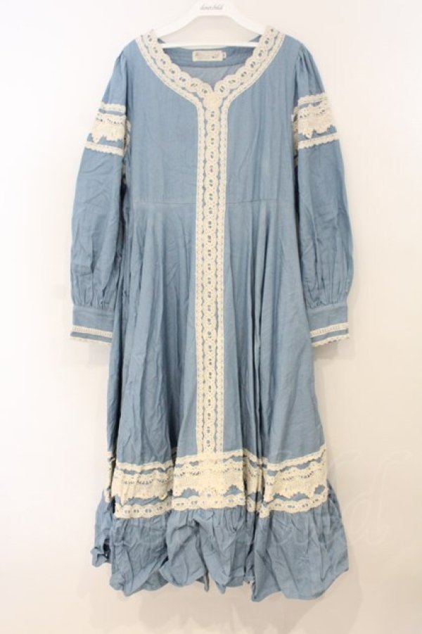 画像1: Favorite / レース配色ワンピース M~L サックス O-26-01-10-073-LO-OP-OW-OS (1)