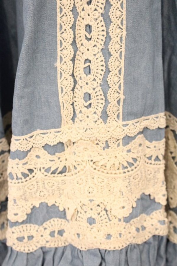 画像2: Favorite / レース配色ワンピース M~L サックス O-26-01-10-073-LO-OP-OW-OS (2)