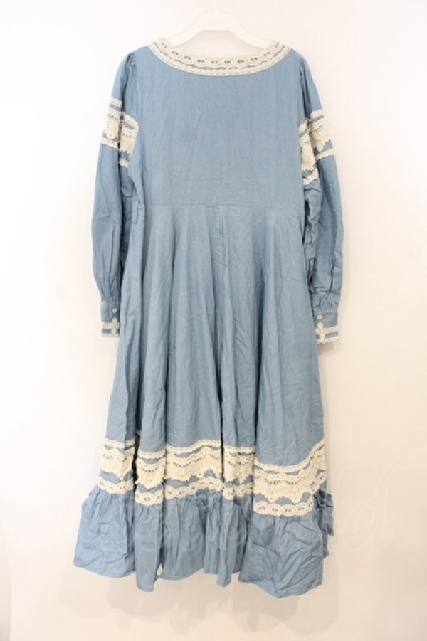 画像3: Favorite / レース配色ワンピース M~L サックス O-26-01-10-073-LO-OP-OW-OS (3)