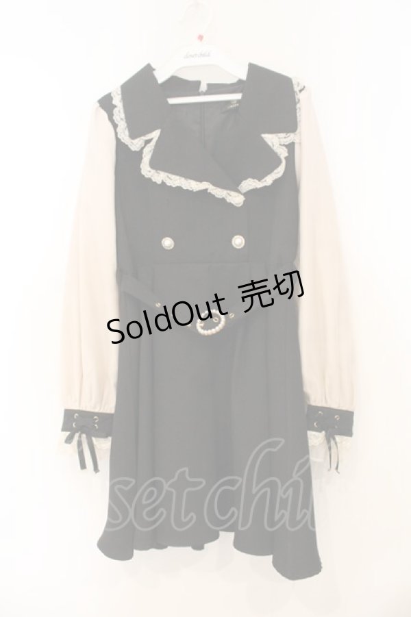 画像1: Rojita / キラキラパール配色テーラードワンピース F クロ O-26-01-10-077-LO-OP-OW-OS (1)