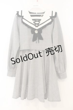 画像: Rojita / セーラーカラービジュリボン付ワンピース  グレー O-26-01-10-078-LO-OP-OW-OS