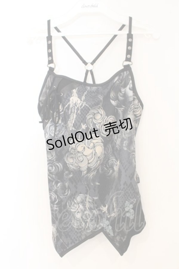 画像1: Ozz Croce / 和柄レースアップキャミソール  グリーン系 O-26-01-10-014-OO-TO-OW-OS (1)