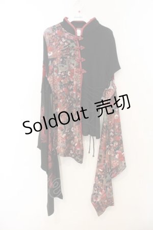 画像: Qutie Frash / チャイナ着物袖カットソー  レッド O-26-01-10-002-QU-TO-YM-OS