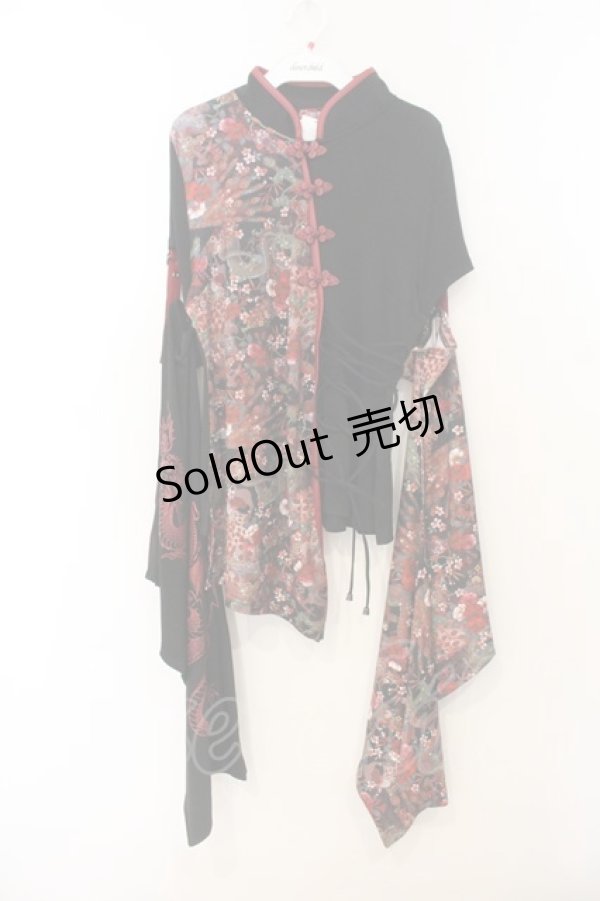 画像1: Qutie Frash / チャイナ着物袖カットソー  レッド O-26-01-10-002-QU-TO-YM-OS (1)