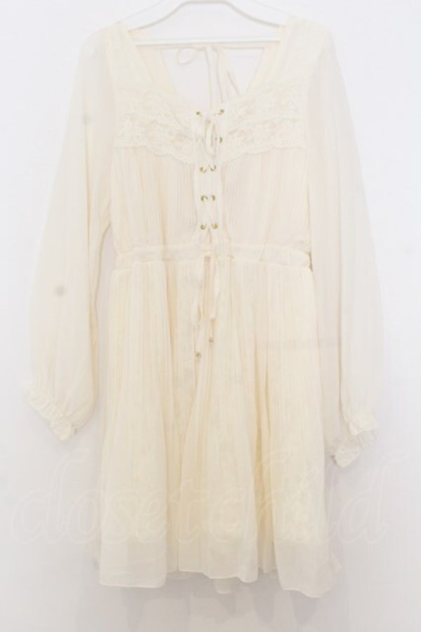 画像1: LIZ LISA / シフォンプリーツ長袖ワンピース 0 アイボリー O-26-01-11-040-LO-OP-YM-OS (1)