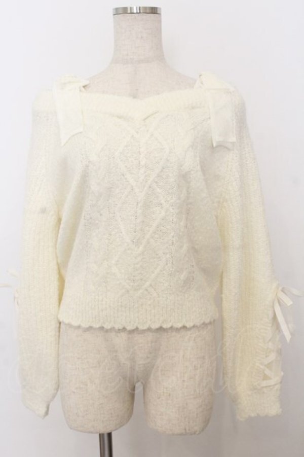 画像1: LIZ LISA /  リボンショルダーニットトップス 0 シロ O-26-01-11-045-LO-TO-YM-OS (1)