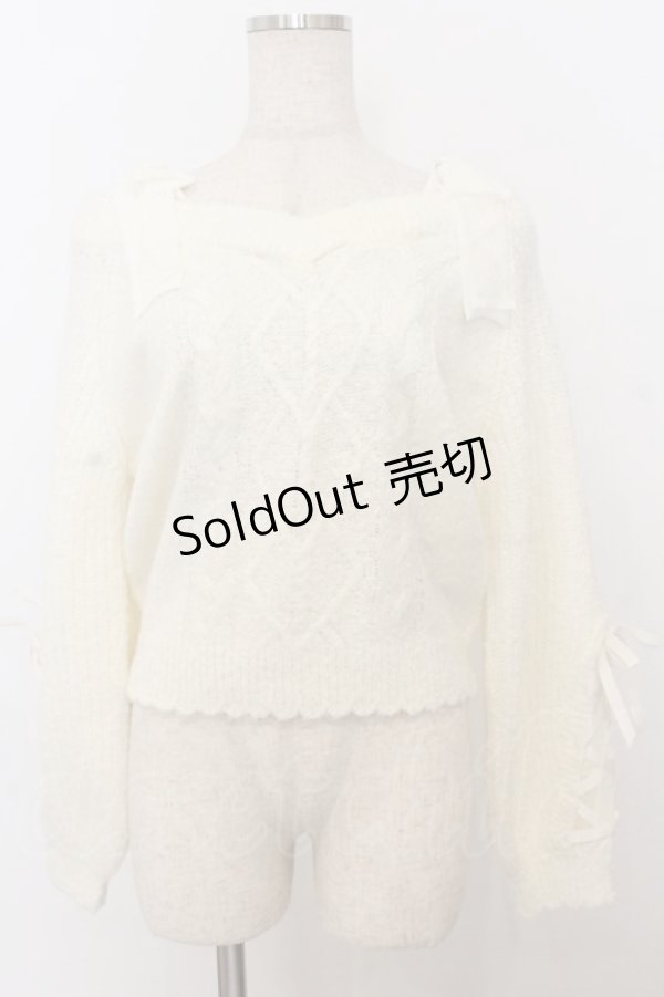 画像1: LIZ LISA /  リボンショルダーニットトップス 0 シロ O-26-01-11-045-LO-TO-YM-OS (1)