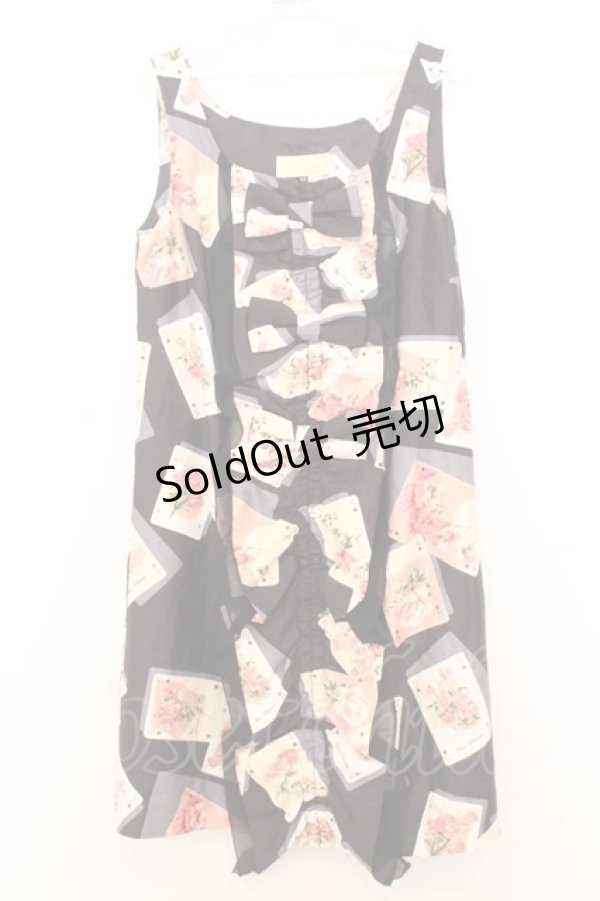 画像1: JESUS DIAMANTE / BIGフリルワンピース 42 トランプ薔薇柄クロ O-26-01-11-011-JE-OP-OW-OS (1)