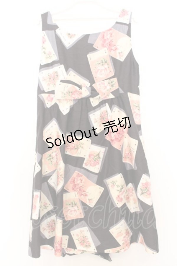 画像3: JESUS DIAMANTE / BIGフリルワンピース 42 トランプ薔薇柄クロ O-26-01-11-011-JE-OP-OW-OS (3)